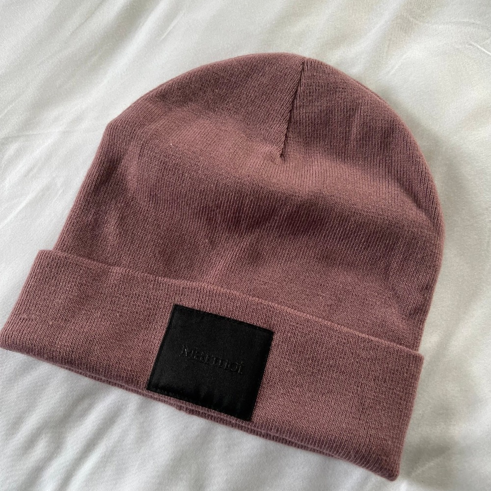 Marmot Beanie Hat Dusty Rose Mauve Cuffed Knit Acrylic Winter Cap One Size